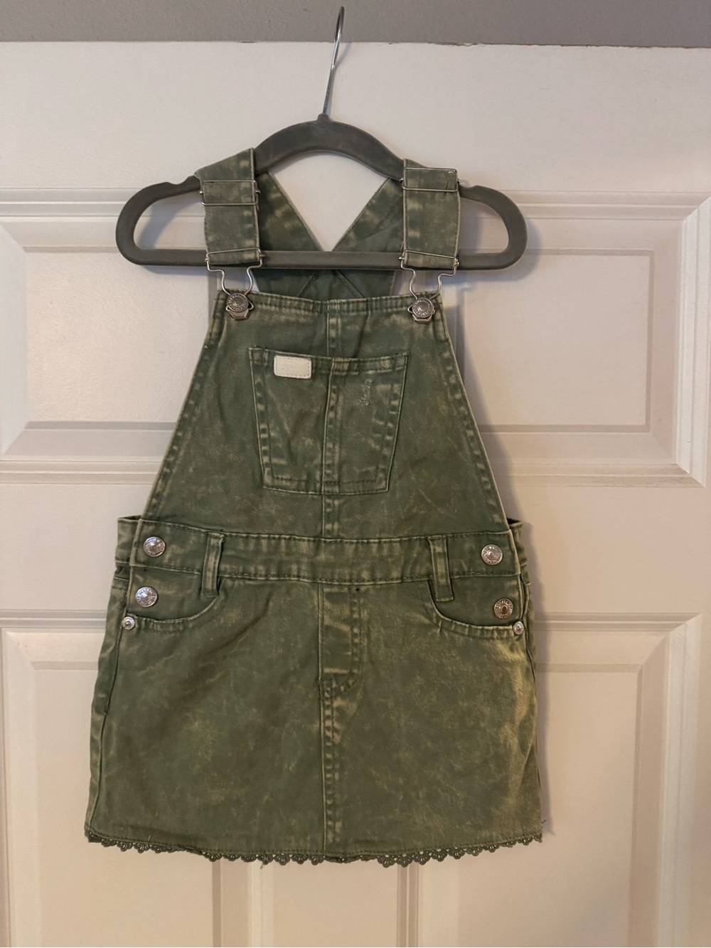 7 For All Mankind Olive Green Denim Overall Skirt